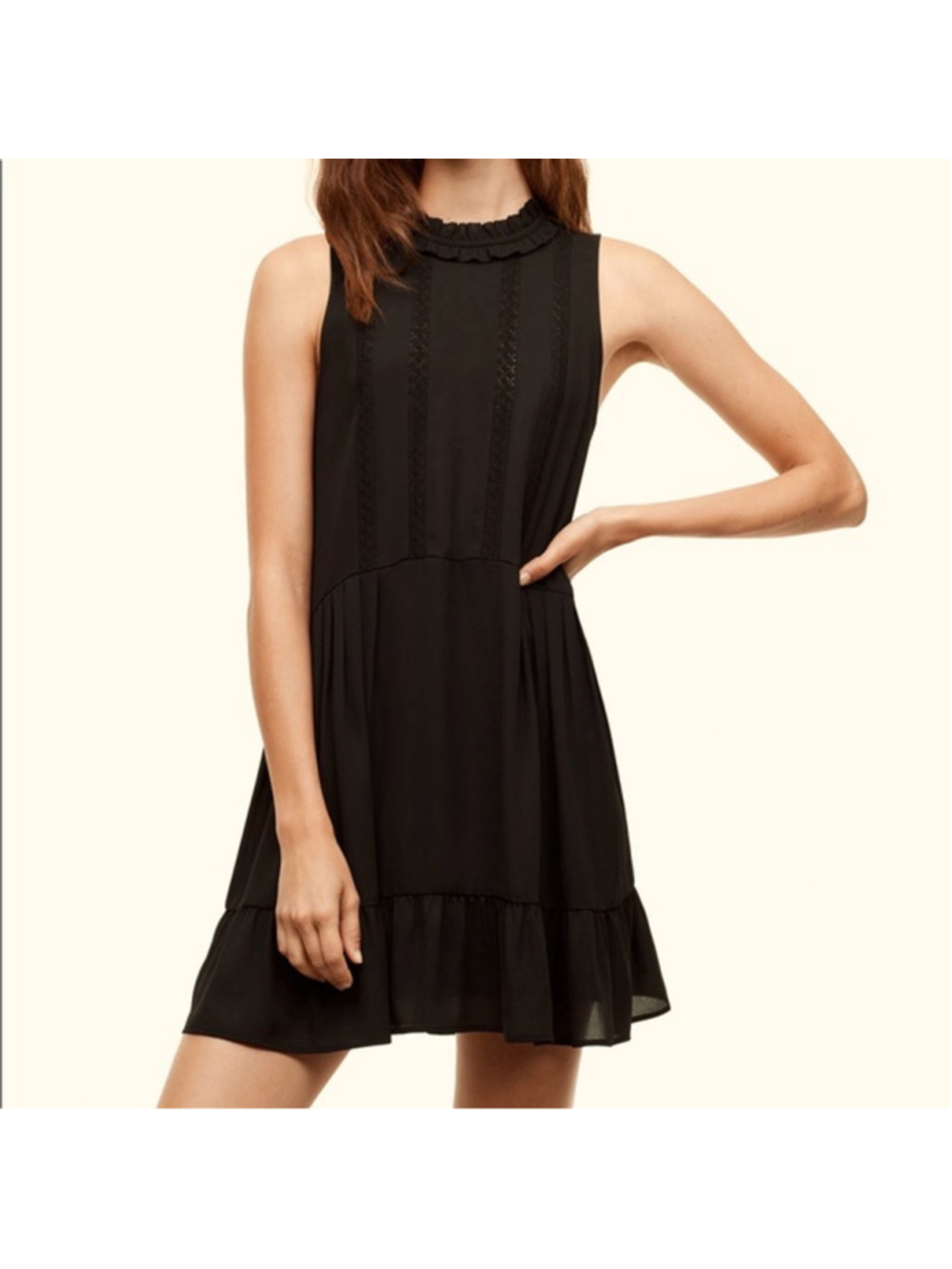 Women's Sunday Best Raleigh Black Ruffle Neck Mini shift Dress S